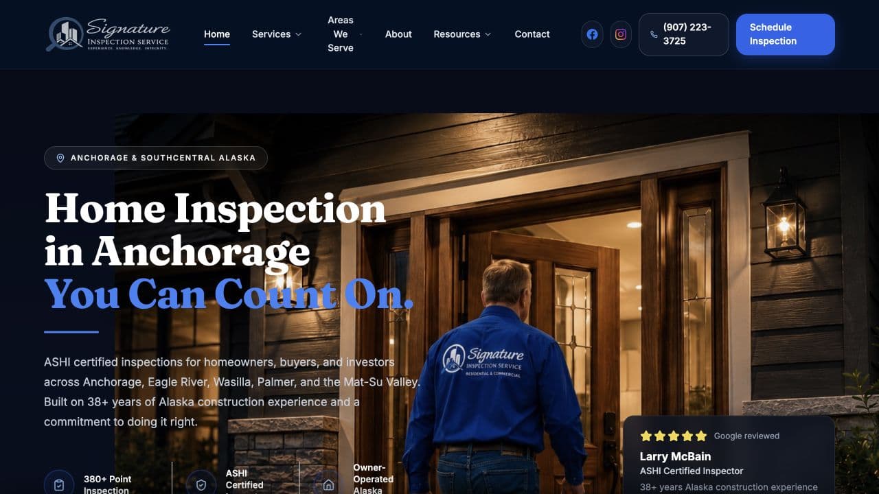Signature Inspection Service actual website capture